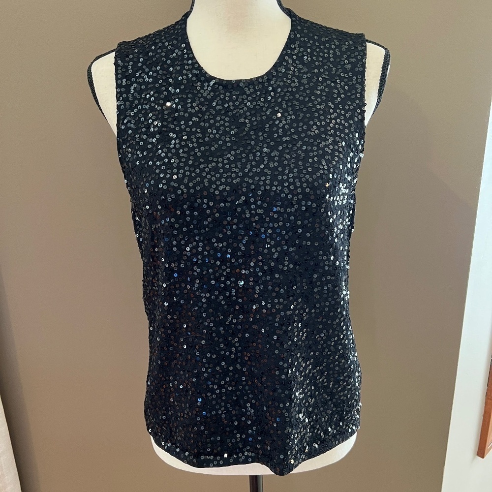 Women's Jones New York Black Sequin, Sleeveless Shell, Size Large